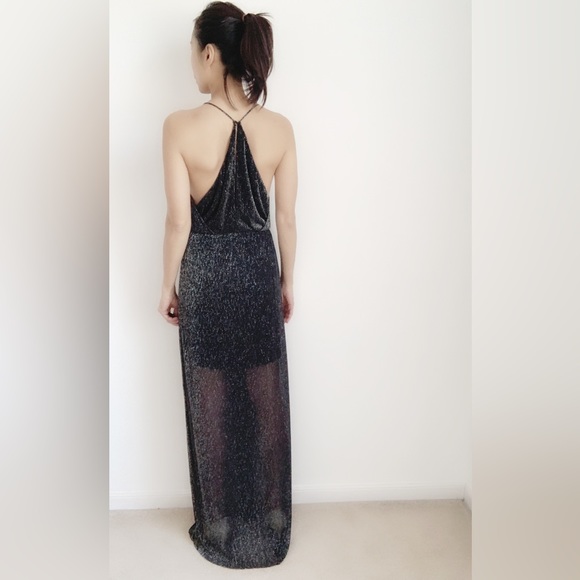 BLACK SHEER GLITTER HIGH CUT MAXI DRESS - Picture 15 of 16